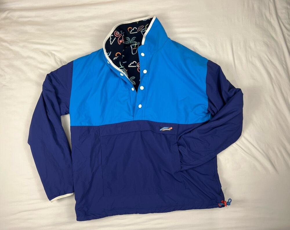 Chubbies Neon REVERSIBLE Jacket Pullover Fleece & Nylon 1/3 Snap Down Men Size L